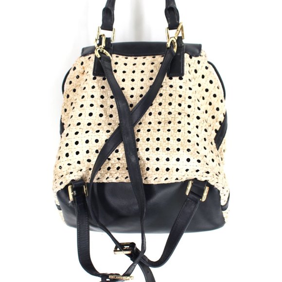 Tory Burch Navy Piper Backpack Woven Blue White Saffiano Leather - Picture 6 of 9